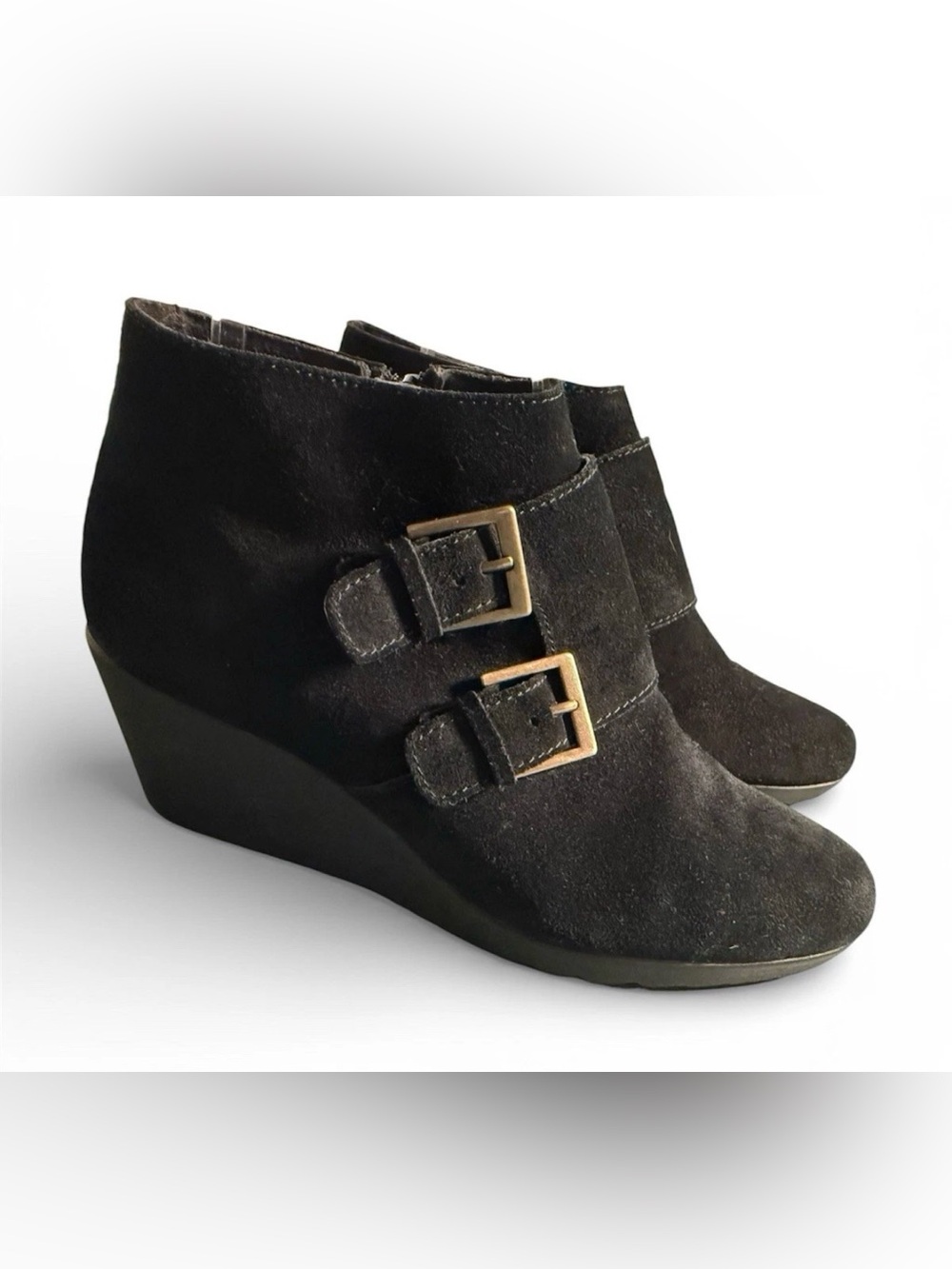 MUNRO Drew Black Suede Wedge Ankle Boots Bootie Shoes Size 7.5 MSRP $150+